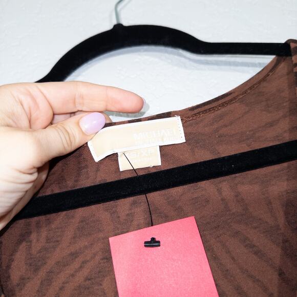 Michael Kors Brown Leaf Patterned Swing Midi Dress Size XS - Picture 3 of 5
